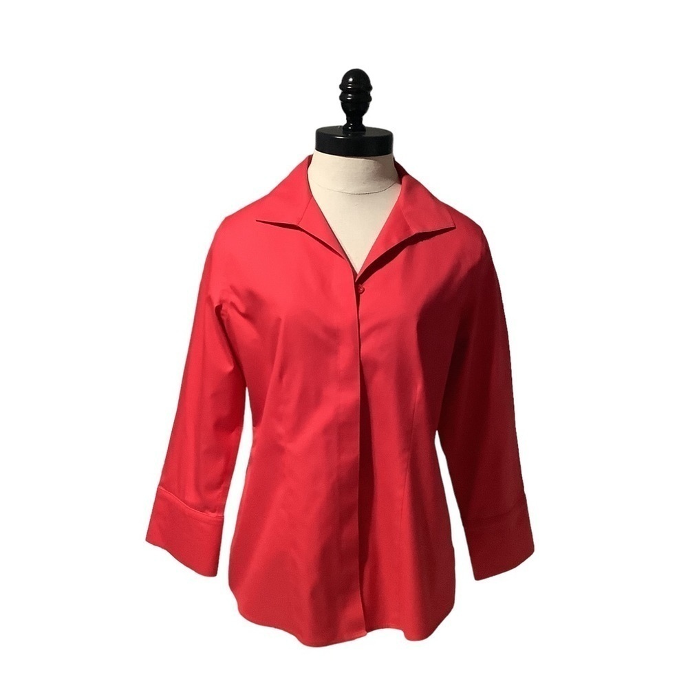 CHICOS Red‎ No-Iron Tailored Button-Down Top - Size 0